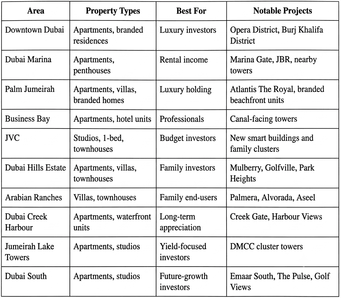 Top 10 areas to buy property in Dubai